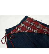 Check Wrap Layered Denim Pants 233012390