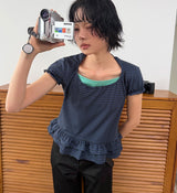 STRIPE HALTER FRILL TEE