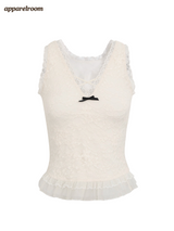 Best Lace V-neck Frill Sleeveless T-shirt