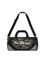 NyDkyel™ Black patchwork camouflage canvas leather embroidered logo cylinder bag