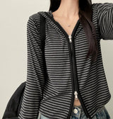 Sty Stripe Two Way Slim Hooded Zip-Up