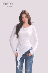 Side Shirring Lady Long Sleeve T-shirt