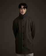 BALMACAAN HERRINGBONE WOOL CASHMERE HALF COAT BLACK