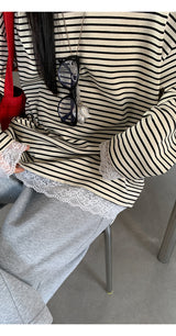 Lace Detail Stripe Long Sleeve Knitwear