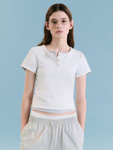 NUBASIC ヘンリーネック Tシャツ ホワイト