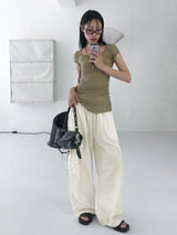 Horsher rustling nylon pintuck two-way cargo pants