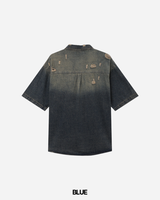 Groot damage denim short-sleeved shirt