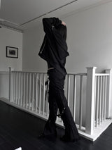 ユニーク ストラップカーゴブーツカットパンツ