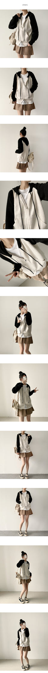 Mirror color matching Nagrang two-way hooded zip-up