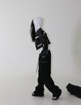 string zipper cargo wide pants