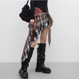 Chena unbalanced checkered cancan skirt