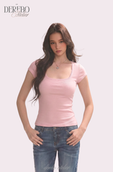 Minky Square Slim Color Short Sleeve T-shirt