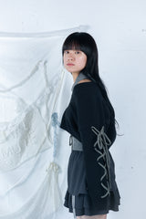 laceup ribbon knitset(black)