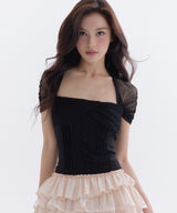 ロージー メッシュ ピンタック ボレロ Tシャツ_TT6S211BK