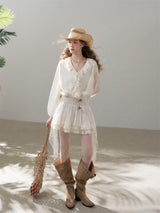 Lace panel pleated romantic dress