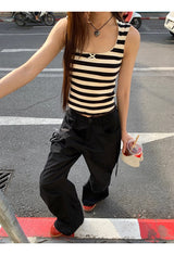 Lace Black Side Shirring Casual Pants