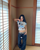 キティ―キティーキッチクロップドtシャツ　ウィズラグランtシャツ