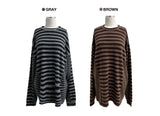 テンダーフロー ストライプ カラーブロック シングルブレスト長袖 Tシャツ (2 colors)