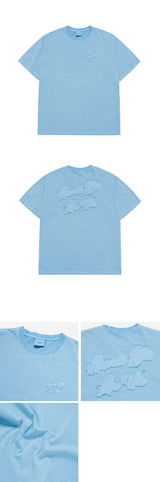24FW アップリケロゴピグメントショートスリーブTシャツライトブルー