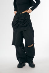 Middle low cut pin-tuck wide pants