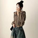 Leppon Thick Two-Way Cropped Knitwear Hooded Zip-Up