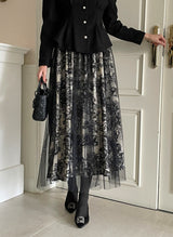 Dimu Toile Pattern Banding Lace Tulle Skirt