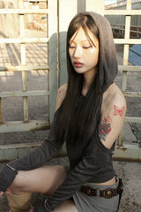 [春] - Drape hood T (Black/Gray)