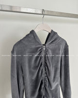 Velvet Shirring Hood Zip-Up
