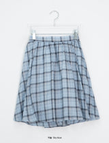 Luije Summer Check Shirring Flower Midi Banding Skirt