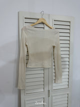 Ivory V-neck Lace Long-sleeved T-shirt