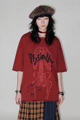 Skeleton lace print rolled hem short sleeve T-shirt