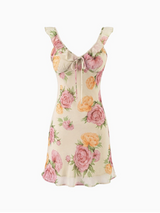 VINTAGE ROSE RUFFLE-STRAP MINI DRESS