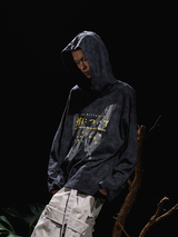 RELABEL 24AW Butterfly-Feathered Two Colour Hooded Aged Low Bottom Hem Adjustable Theme Print Long Sleeve T
