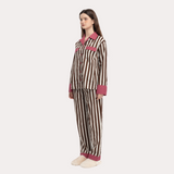 ストロベリー ミルク ローズ & ココア ストライプ パジャマ セット - 100% Cotton Sleepwear