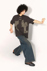 New Chinese-style applique embroidered button-down loose short-sleeved shirt