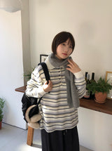 Kentally Stripe Collar Over Wool Knit
