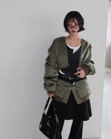 Stripe Layered Shirring Cardigan