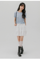 クロシェ ショートスリーブド ニット カーディガン (LIGHT BLUE)