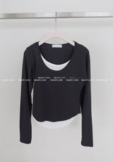 Coloring Layered U-Neck Long-Sleeved T-Shirt
