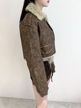 1085. Shearling leather crop mustang jk (2color)