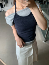 リベットボートネックTシャツ (3color)