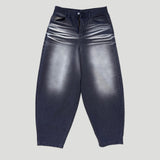 Sand Washing Wide Balloon Denim Pants