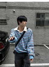 Sweat collar striped sweatshirt