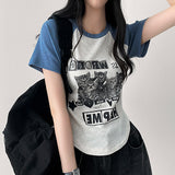 デューリーキャットラグランVネックニットクロップドTシャツ