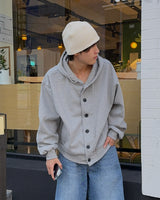 Double Button Hooded Zip-Up (Black)