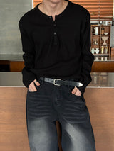 Waffle henry neck loose long sleeves(4color)