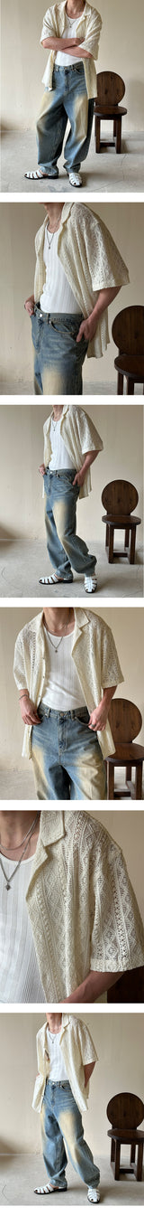 [UNISEX] Fabric see through open kara shirts (2color)