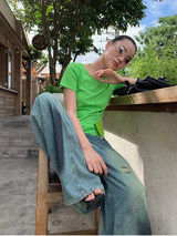 Color Back Strap Round Short Sleeve T-shirt