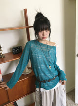 Libya Loose-Fit Boat Neck See-Through Knit