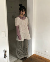 アレルフラワーショートスリーブミニドレス